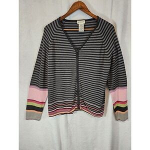 White Stag Black Gray Rainbow Stripe Zip Up Sweater Womens XL 16/18 Grunge Fairy